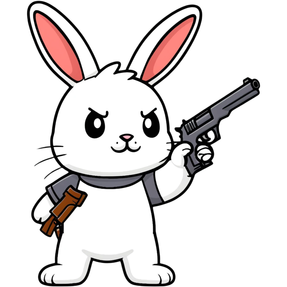 A cartoon rabbit holding and shooting with a gun emoji