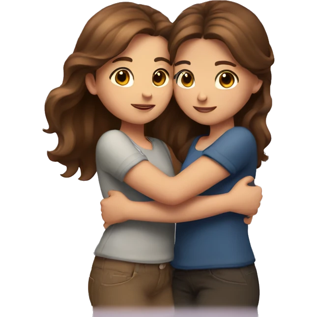 brown haired girl and another brown haired girl hugging  emoji