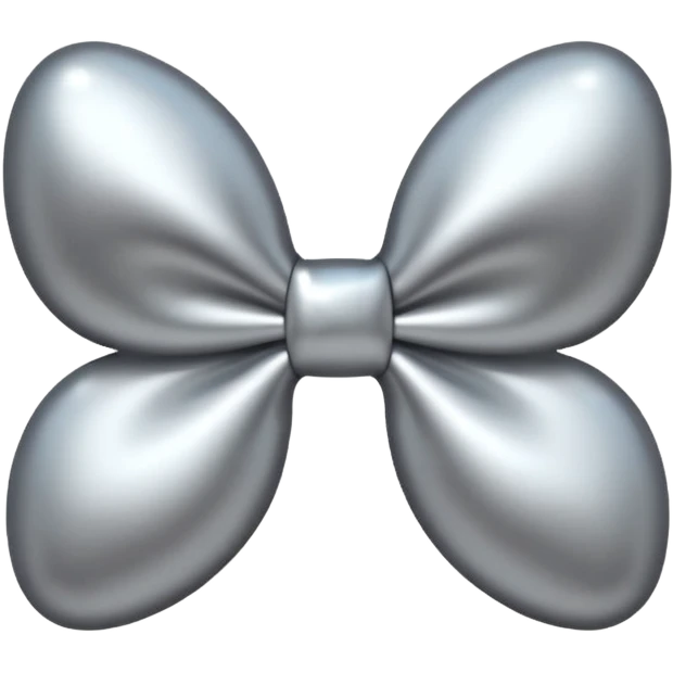 A cute bow emoji made of polished silver chrome, smooth rounded loops, glossy metallic surface, soft mirror reflections, subtle highlights, minimal and adorable proportions, iOS emoji style, centered composition, clean white background, soft studio lighting, no text, no outline, ultra high quality emoji