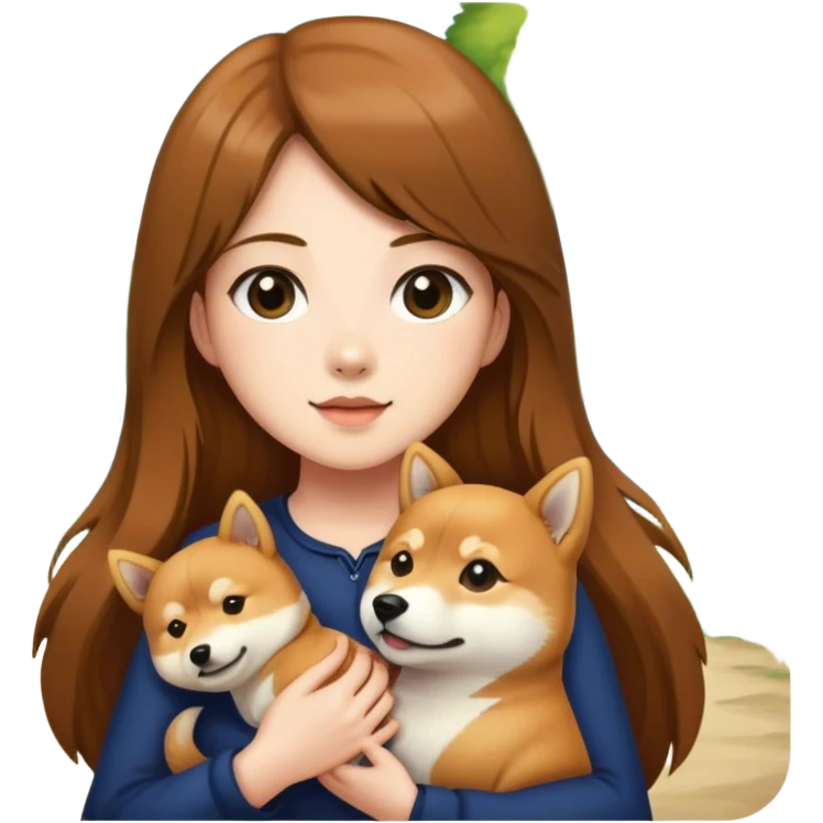 girl long brown hair with shiba inu outdoors emoji