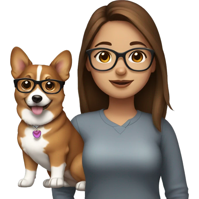 Brown hair girl with glasses with corgi emoji