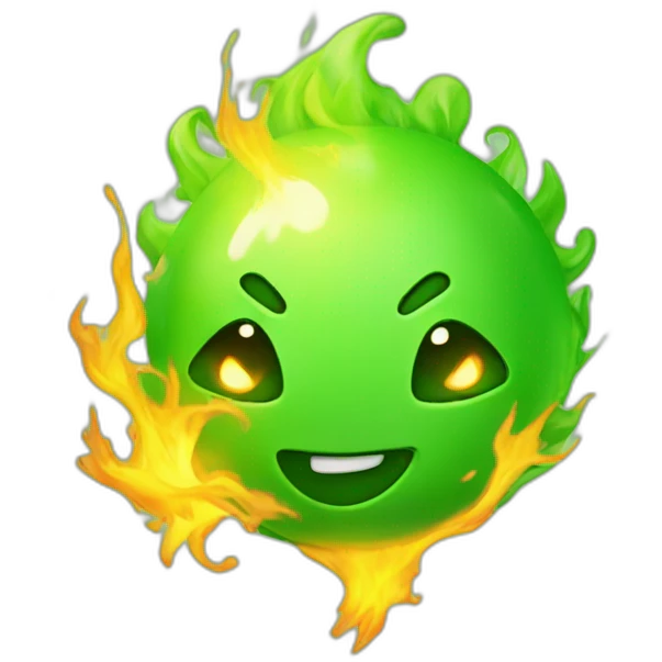 green kawaii fireball happy emoji