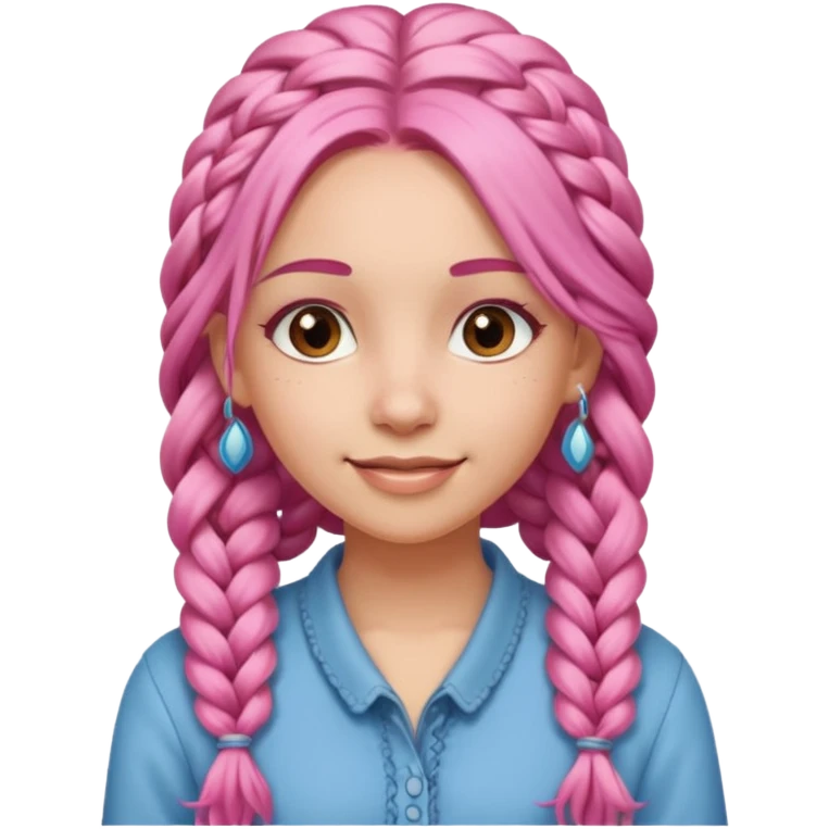 A light-skinned woman with long pink hair styled in braids, brown eyes, and a gentle smile. emoji