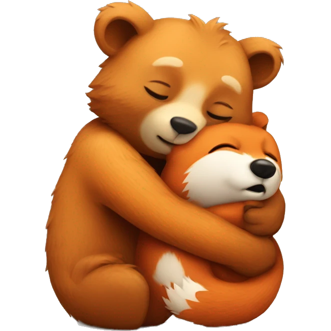 Bear hugs a fox emoji