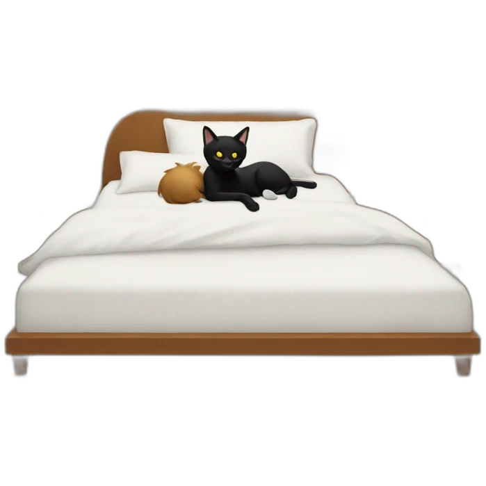 a men sleeping with a black cat on this bed emoji