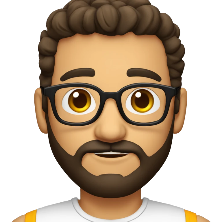 maestro de español con el cabello corto liso con un copete pequeñocon lentes cabello negro con rasgos hispanos europeos con la barba bajita emoji