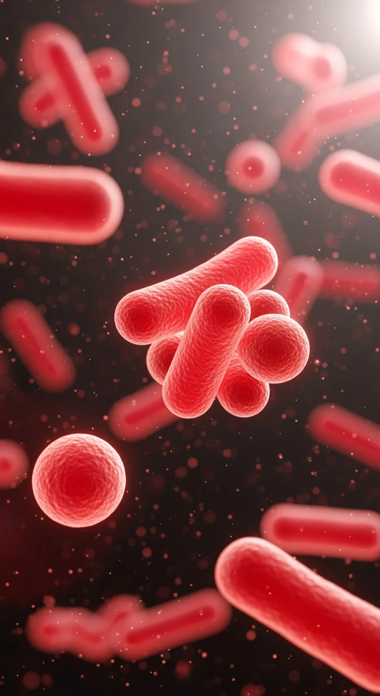batteri intestinali rossi fluttuano in aria, IPERREALISTICO 4K emoji