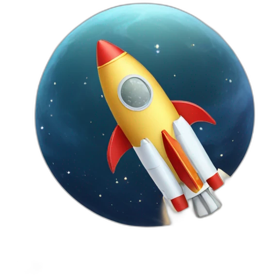 rocket in space flying around a moon of ice and gold emoji
