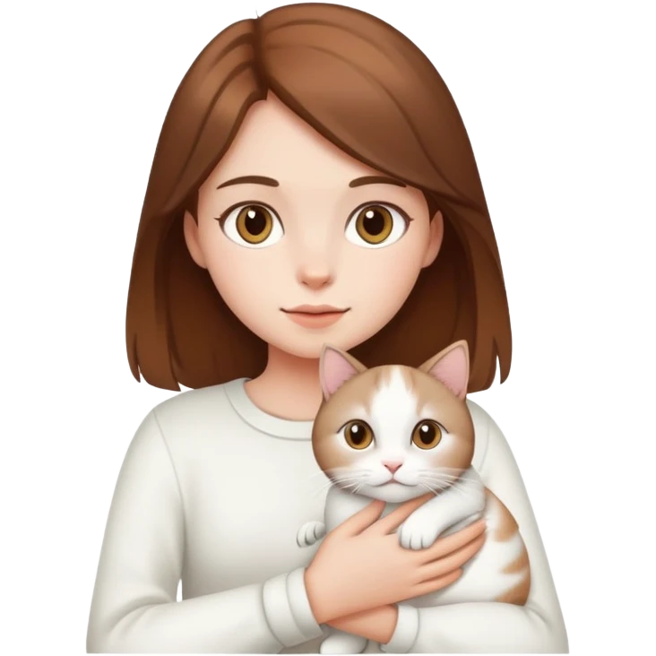 Brown-haired girl holding a white cat emoji