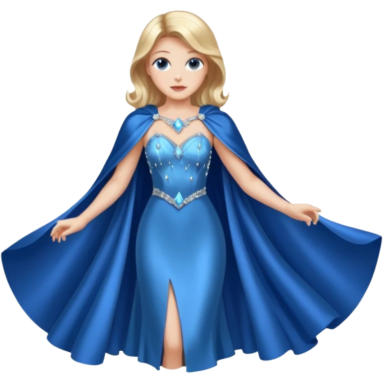 A blue satin dress with crystal bodice and flowing cape.




























 emoji