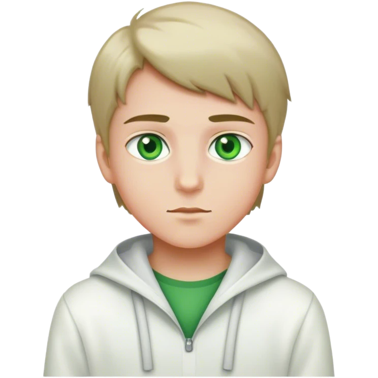 Make the boy in white have green eyes  emoji