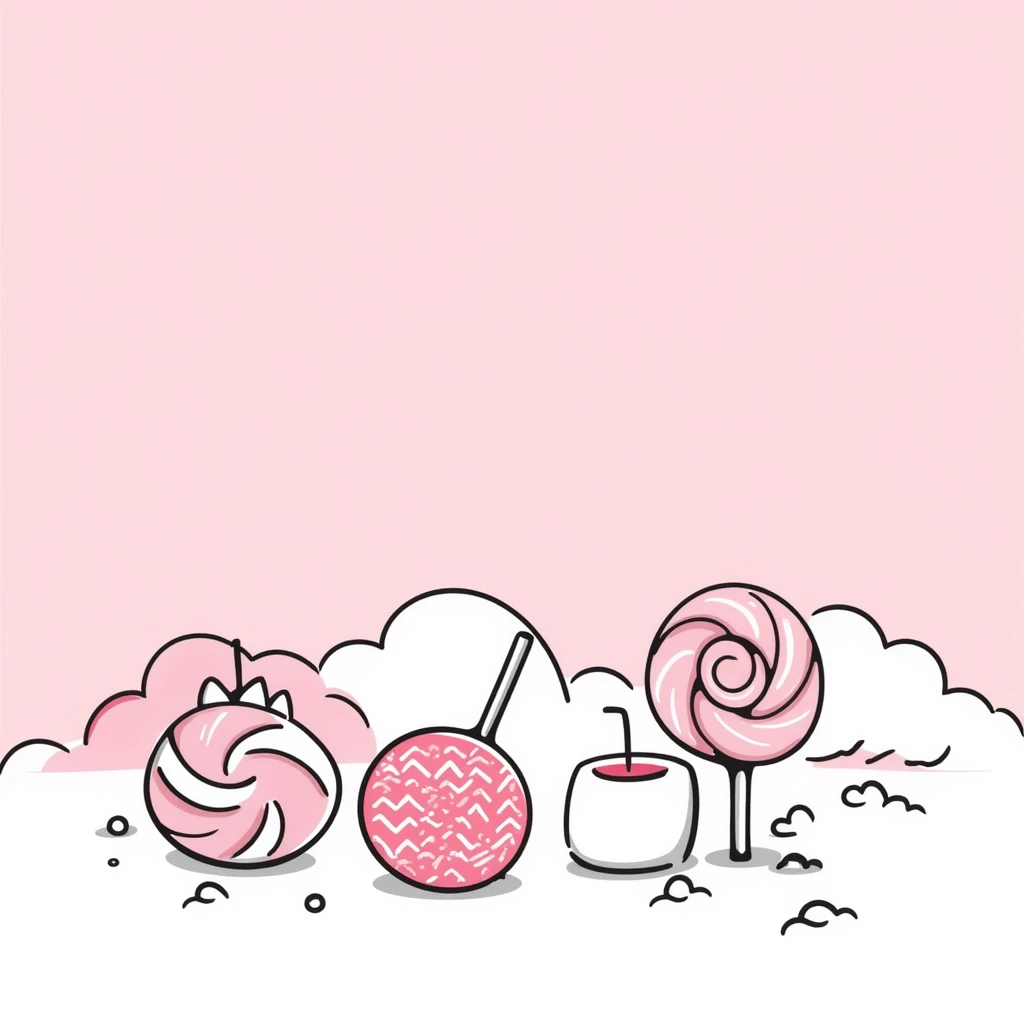 A4 size vertical portrait background, pink candy color scheme with lollipops and marshmallows, Japanese hand-drawn style, soft and dreamy, candy elements, soft pastel gradient or transparent background, no text, suitable for avatars or printing, high resolution emoji