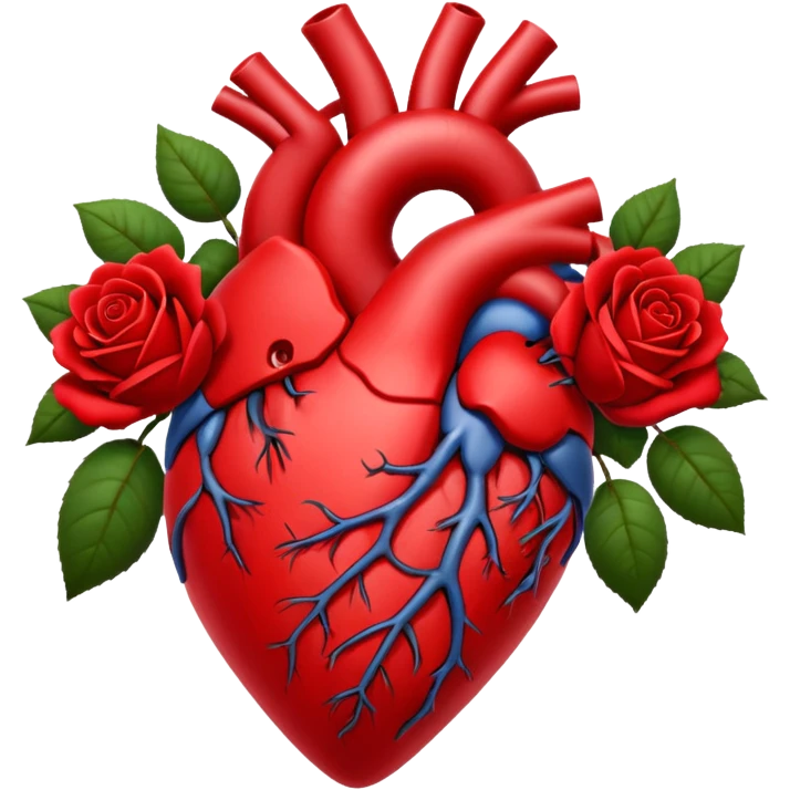Organ heart with red roses growing out of it  emoji