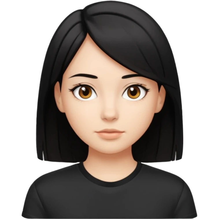 Make a girl with jet black hair that is straight  and length till shoulders| brown eyes | oval head| an aesthetic style| sporty shirt emoji