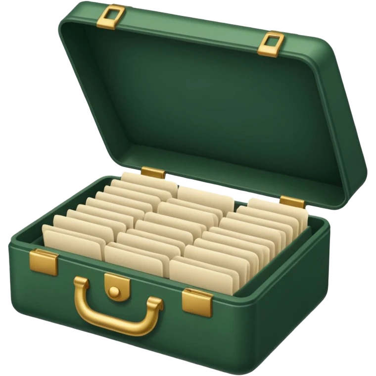 dark green open case with light beige bills emoji