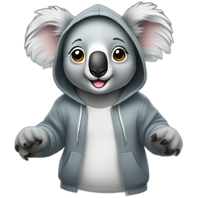 Koala with hoodie waving emoji