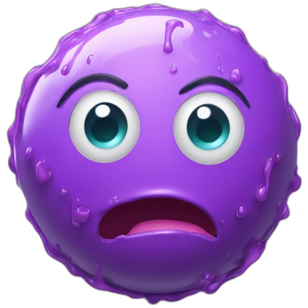 3d sphere with a cartoon fearful lilac Slime skin texture with kind eyes emoji