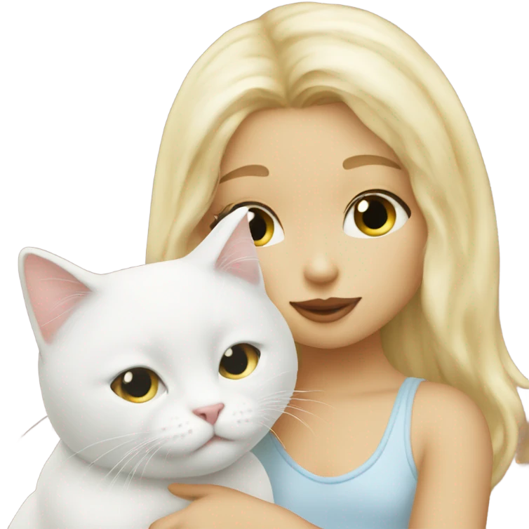 blonde girl kiss white cat emoji