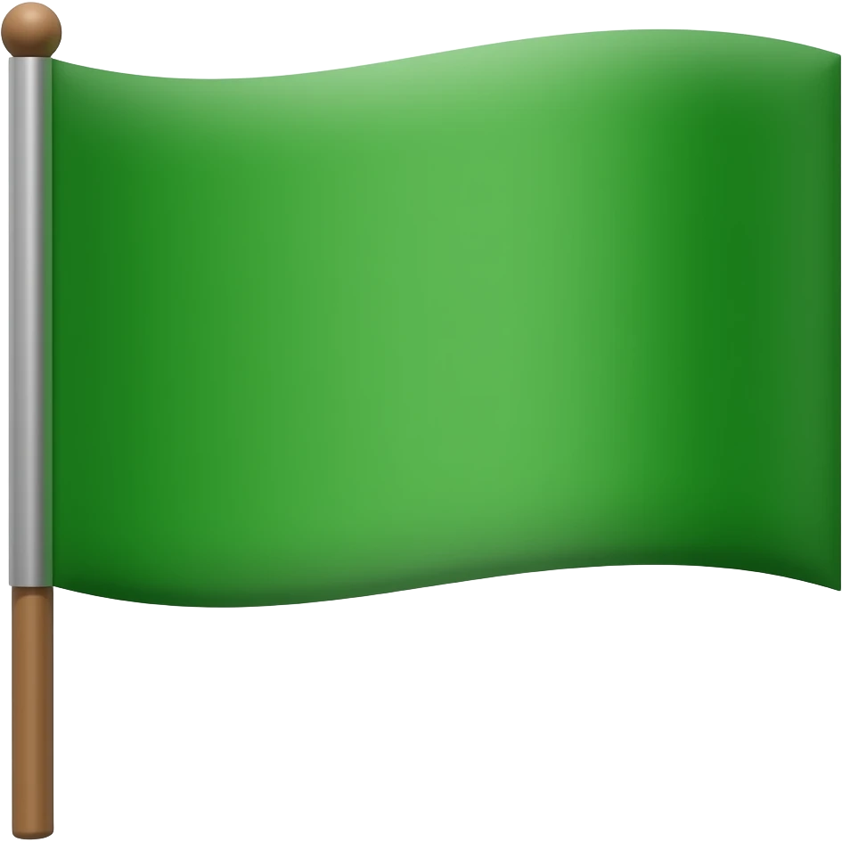 Solid green flag on a brown stick emoji