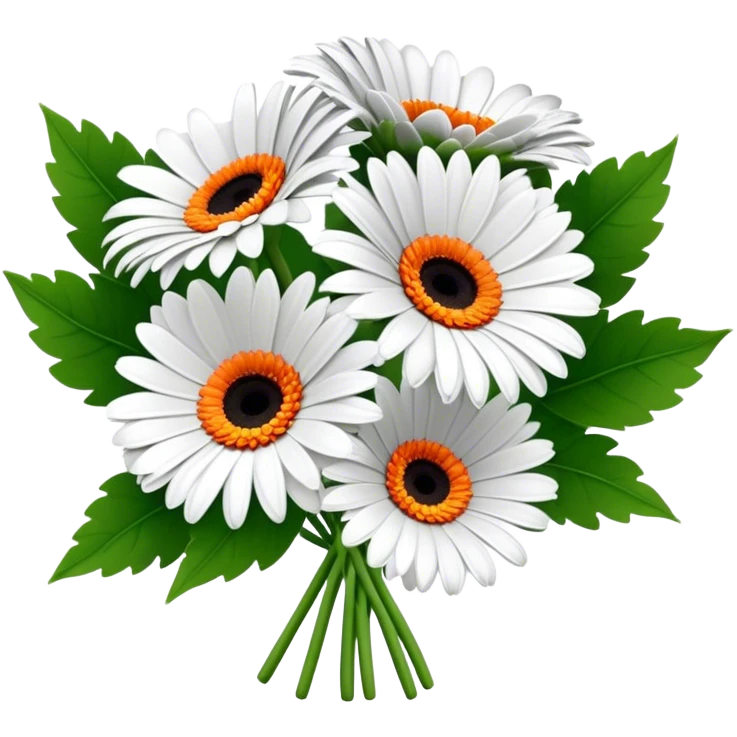 bouquet Gerbera Daisy White, luxuriant, leaf, bud emoji