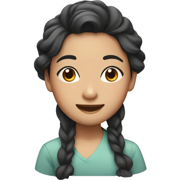 Asian wavy hair girl with wrinkle under left eye smiling emoji