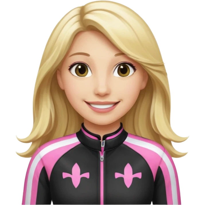 blonde long hair woman with black racing outfit with pink strips emoji