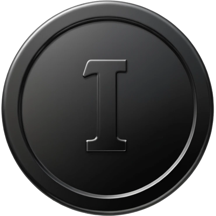 Emoji icon of a black coin with engraved number 1, minimalist style, isolated emoji