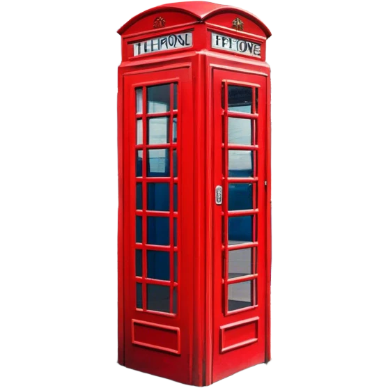 Cinematic Realistic depiction of an iconic red telephone box, rendered in vivid, saturated colors with detailed textures and reflective surfaces, set on a classic English street under soft, diffused daylight emoji
