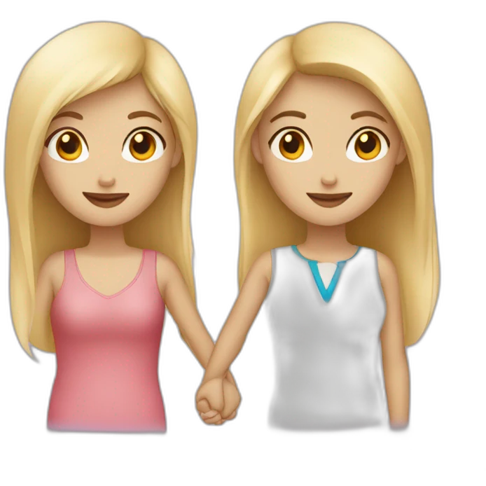 Blond girl and brunette girl holding hands emoji