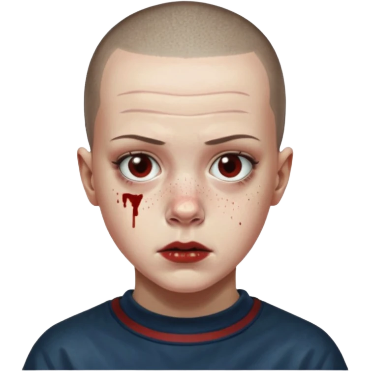 Eleven from stranger things season one buz cut and bloody nose  emoji