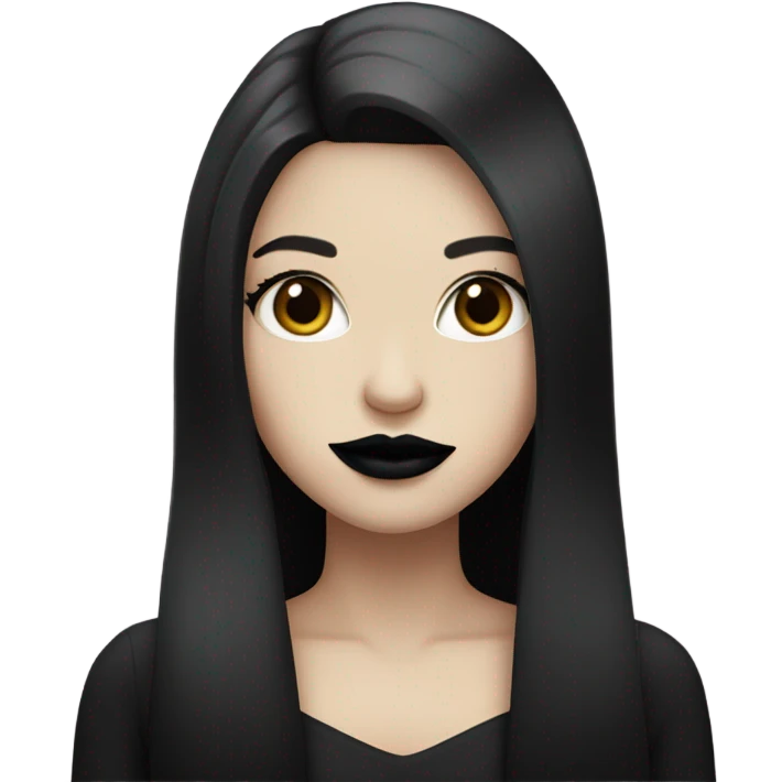 Pale girl with long black hair and black lipstcik emoji