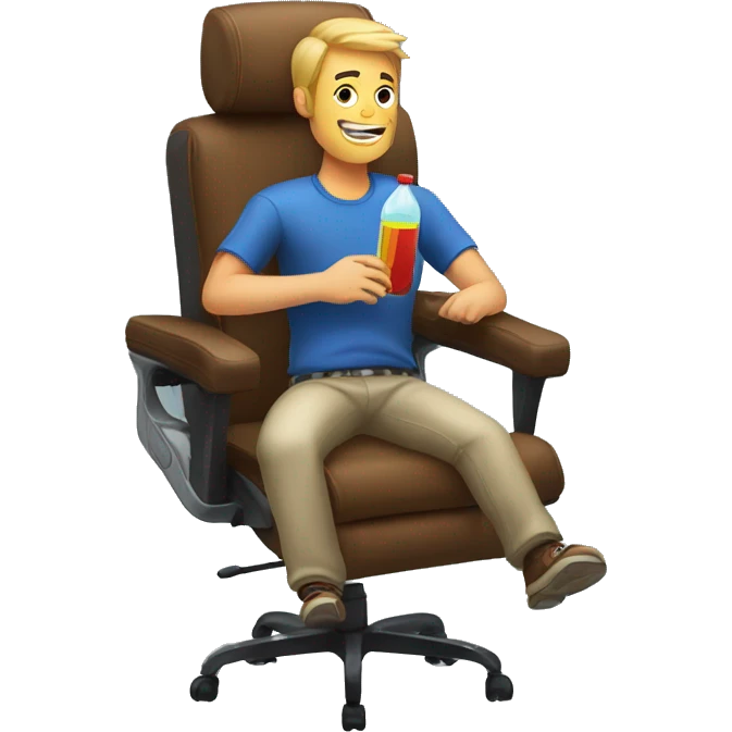 guy in gaming chair with arm rests holding a bottle emoji