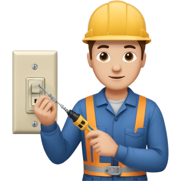 electrician installing a light switch emoji, with screwdriver and wires visible, clear and simple style emoji