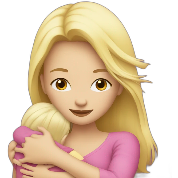 The woman blonde hugs the girl emoji