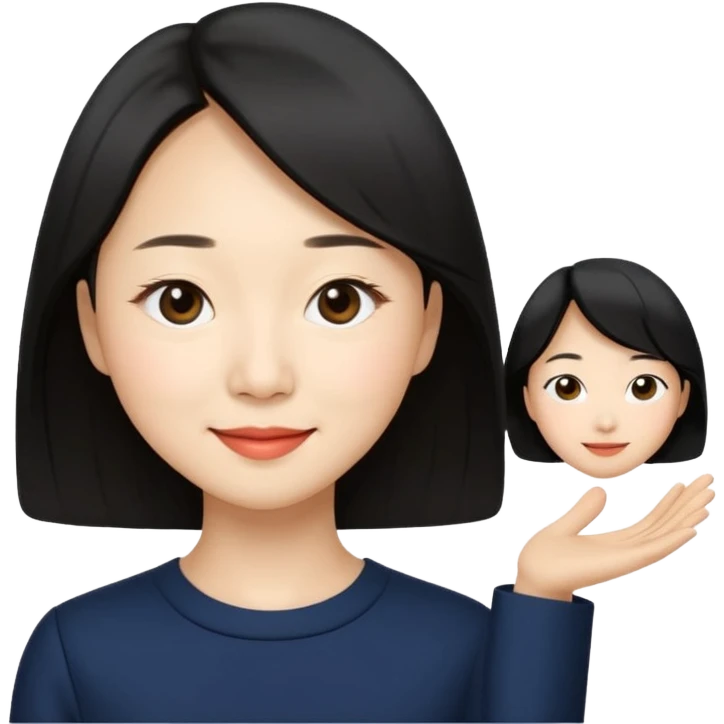 “Cartoon emoji of black hair Gong Hyo-jin, long narrow face, sharp jawline, small almond eyes, high nose bridge, elegant smile, minimal makeup, refined aura” emoji