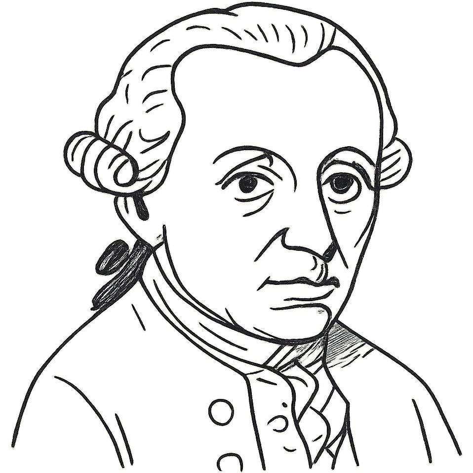 a hand drawn black outline portrait of Immanuel Kant with similar size eyes based a famous painting of him emoji