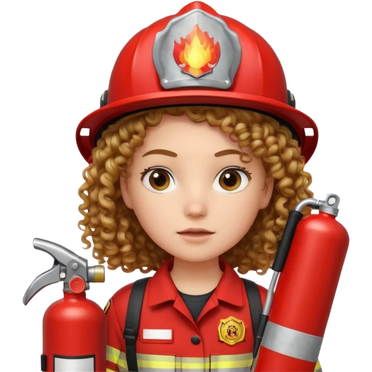 Firefighter girl curly hair with red uniform fire extinguisher emoji