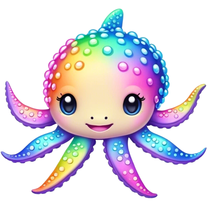 Kawaii pastel neon rainbow bedazzled sea creature emoji