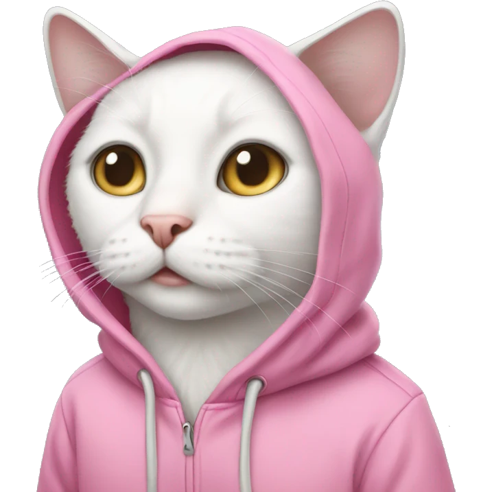White cat wearing pink hoodie emoji
