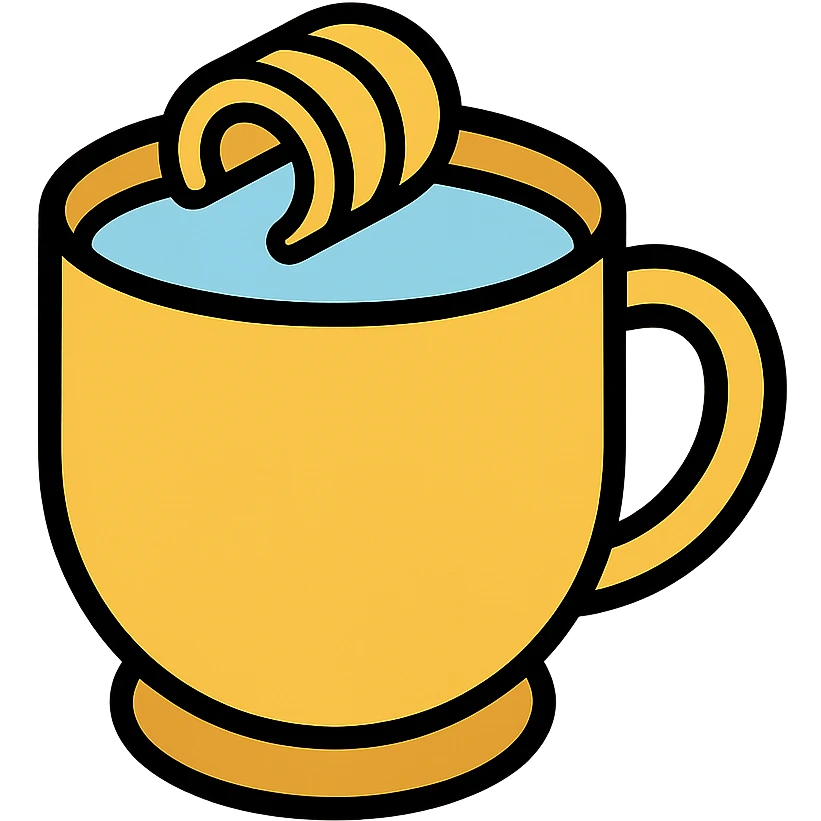 a cup of warm milk with a floating butter curl, icon style emoji