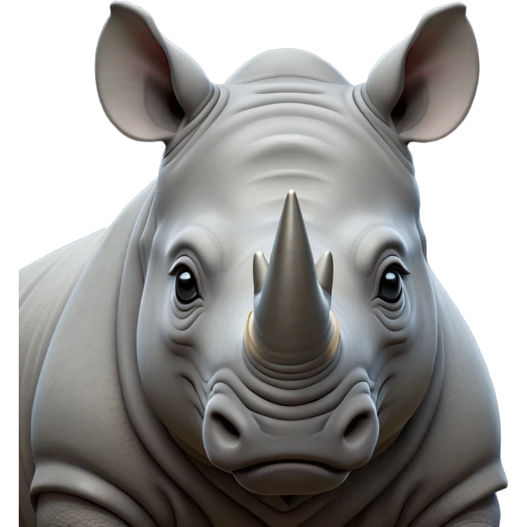 cinematic-noble-rhinoceros-portrait-emoji,-poised,-with-a-massive,-powerful-build-and-a-thick,-hide-of-slate-gray,-deep-set-soulful-piercing-eyes,-simplified-yet-sharp-and-sophisticated-features,-highly-detailed, with large black eyes, szoomed out showing houlders emoji