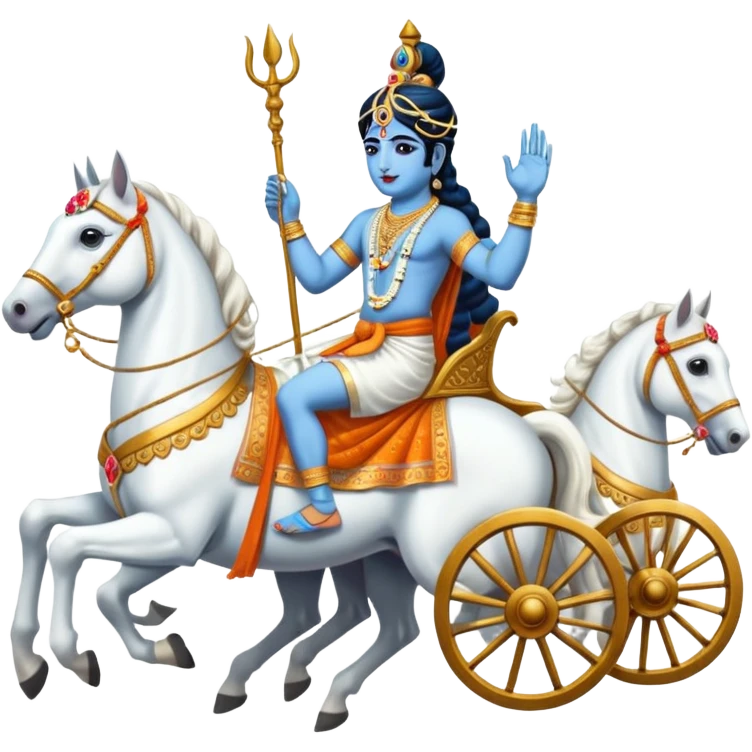 Lord Krishna driving a chariot ,seven white horses in front of the Chariot and Arjun riding the Chariot. emoji