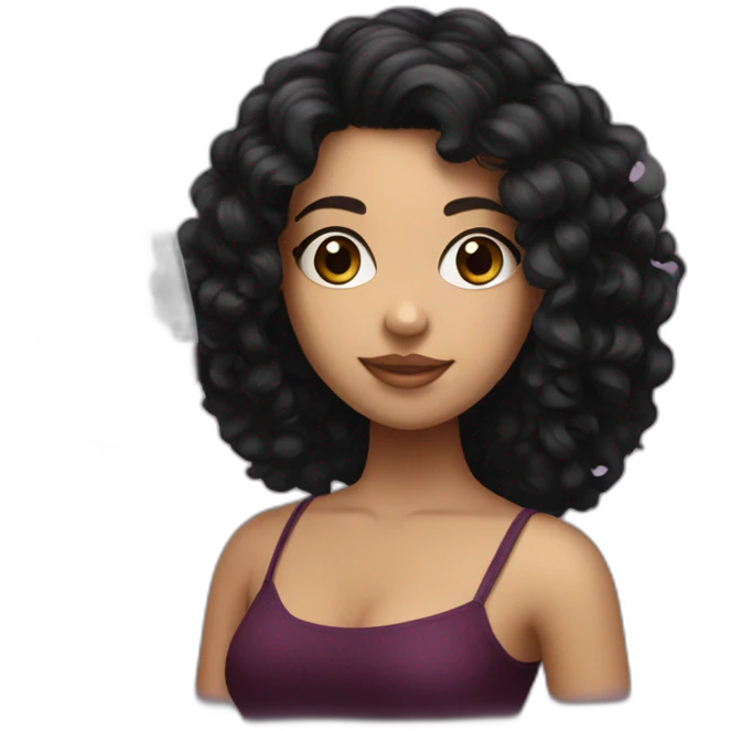 White latin girl with curly black hair and wine emoji