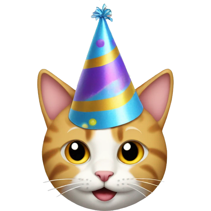 Cat wearing a party hat and celebrating emoji