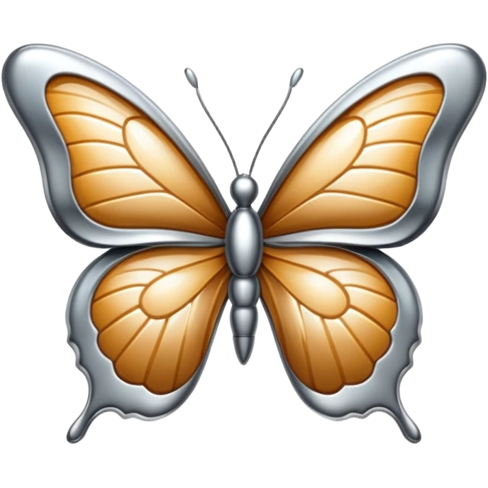 Liquid metal butterfly emoji, silver chrome material, iOS emoji style, smooth curves, reflective surface, elegant and minimal, white background emoji