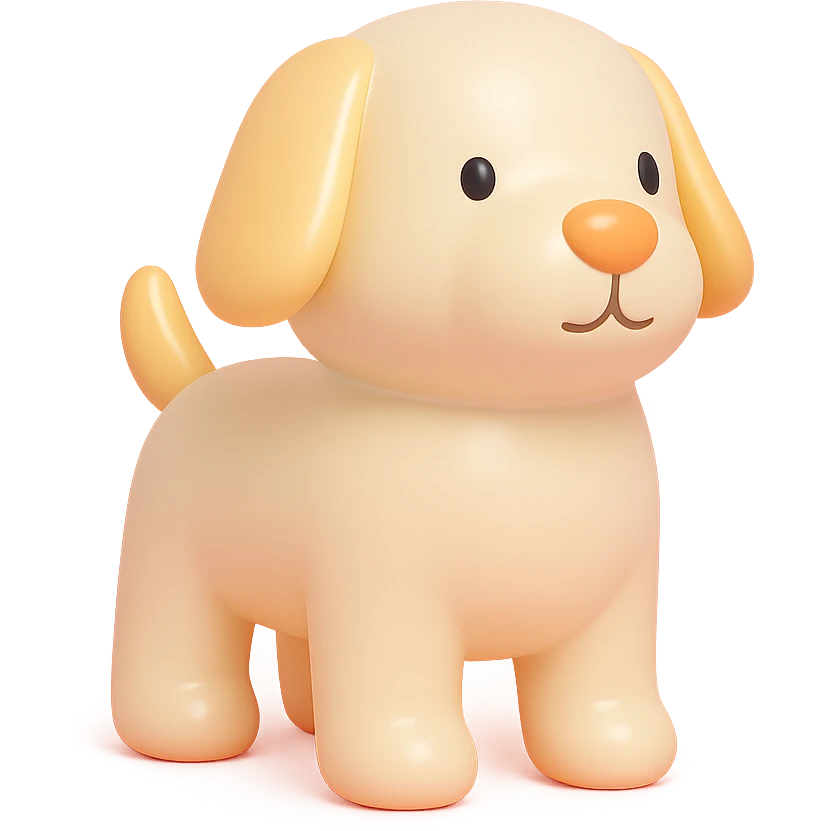               Transform {subject} into a soft vinyl figure with a smooth, glossy surface. The material should look slightly rubbery and tactile, with minimalistic curves and a matte-gloss hybrid finish. Use pastel or soft solid colors. The surface is seamless, with no visible textures or roughness. Studio lighting, vibrant background, clean, playful, designer toy aesthetic and no shadows. {subject} = dog emoji