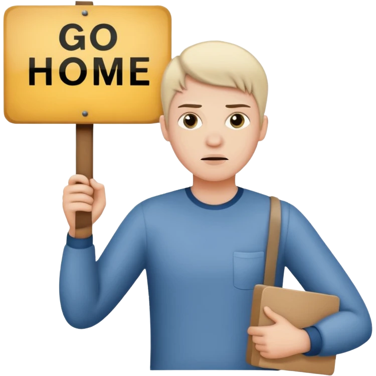 A white person holding a sign that says go home emoji