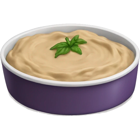 Eggplant dip in a circular dish, the color of the dip is tan emoji