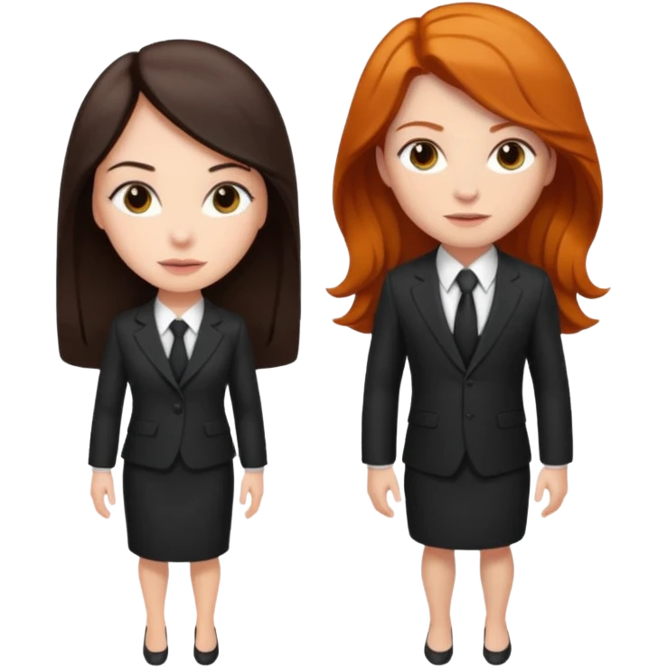 two girls getting married. one ginger with long hair in a suit. one dark haired brunette in a dress switch them emoji