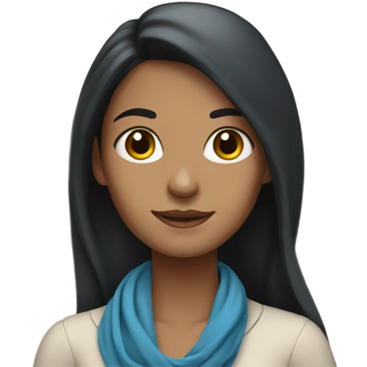Female teacher with long black hair and a blue scarf emoji